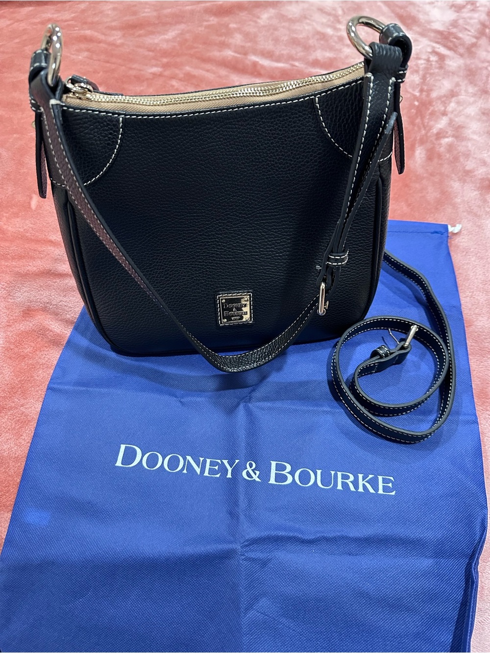 Dooney & Bourke Black Pebble Leather Small Crossbody with Gold Hardware